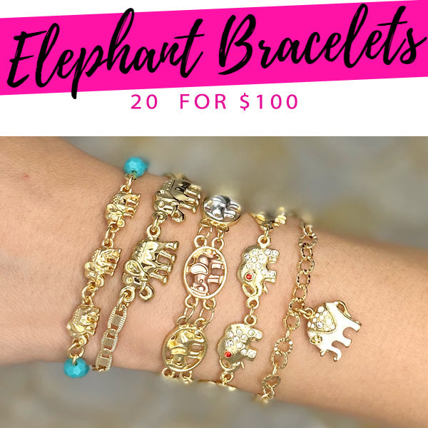 Kit Surtido de 20 Pulseras de Elefante de Oro Laminado al por mayor — SKU 132176