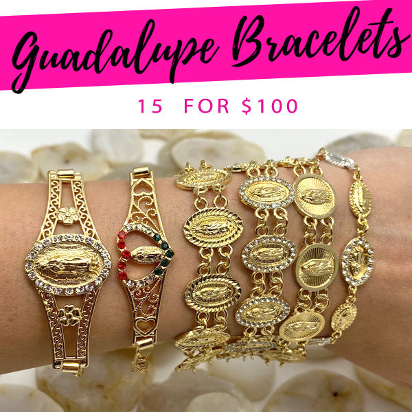 Kit Surtido de 15 Pulseras de Guadalupe de Oro Laminado al por mayor — SKU 132177