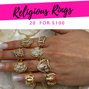 Kit Surtido de 20 Anillos Religiosos de Oro Laminado al por mayor — SKU 132184