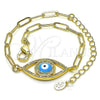 Pulsera Elegante 03.341.0029.08 Oro Laminado, Diseño de Ojo Griego y Paperclip, con Blanca Micro Pave, Esmaltado Azul, Tono Dorado (04 MM Thickness, 8 Inches Length)