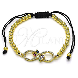 Pulsera Elegante 03.341.0031.11 Oro Laminado, Diseño de Infinito y Bola, con Multicolor Zirconia Cubica, Pulido, Tono Dorado (04 MM Thickness, 11 Inches Length)