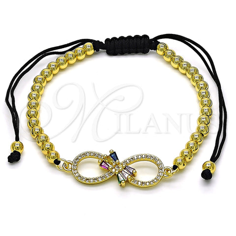 Pulsera Elegante 03.341.0031.11 Oro Laminado, Diseño de Infinito y Bola, con Multicolor Zirconia Cubica, Pulido, Tono Dorado (04 MM Thickness, 11 Inches Length)
