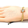 Pulsera Elegante 03.341.0032.11 Oro Laminado, Diseño de Estrella de Davi y Bola, con Zirconia Cubica Multicolor, Esmaltado Multicolor, Tono Dorado (Grosor 04 MM, 11 Pulgadas de Largo)