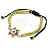 Pulsera Elegante 03.341.0032.11 Oro Laminado, Diseño de Estrella de Davi y Bola, con Zirconia Cubica Multicolor, Esmaltado Multicolor, Tono Dorado (Grosor 04 MM, 11 Pulgadas de Largo)