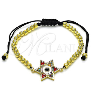 Pulsera Elegante 03.341.0032.11 Oro Laminado, Diseño de Estrella de Davi y Bola, con Multicolor Zirconia Cubica, Esmaltado Multicolor, Tono Dorado (04 MM Thickness, 11 Inches Length)