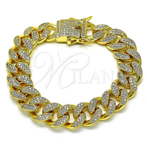 Pulsera Básica 04.373.0001.08 Oro Laminado, Diseño de Miami Cubana, con Blanca Micro Pave, Pulido, Tono Dorado (14 MM Thickness, 8 Inches Length)