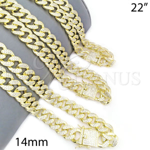 Gargantilla Basica 04.373.0001.22 Oro Laminado, Diseño de Miami Cubana, con Blanca Micro Pave, Pulido, Tono Dorado (14 MM Thickness, 22 Inches Length)