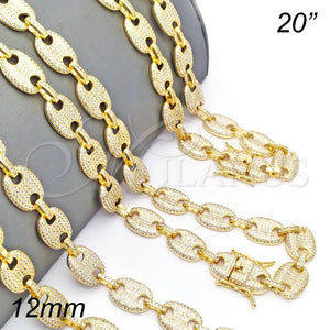 Gargantilla Elegante 04.373.0002.20 Oro Laminado, Diseño de Puff Mariner, con Blanca Micro Pave, Pulido, Tono Dorado (12 MM Thickness, 20 Inches Length)