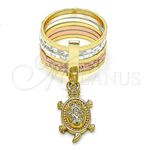 Anillo Multi Piedra 01.253.0031.08 Oro Laminado, Diseño de Semanario y Tortuga, con Blanca Zirconia Cubica, Diamantado, Tres Tonos (Size 8)