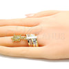 Anillo Multi Piedra 01.253.0031.09 Oro Laminado, Diseño de Semanario y Tortuga, con Blanca Zirconia Cubica, Diamantado, Tres Tonos (Size 9)