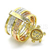 Anillo Multi Piedra 01.253.0031.09 Oro Laminado, Diseño de Semanario y Tortuga, con Blanca Zirconia Cubica, Diamantado, Tres Tonos (Size 9)