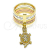 Anillo Multi Piedra 01.253.0031.09 Oro Laminado, Diseño de Semanario y Tortuga, con Blanca Zirconia Cubica, Diamantado, Tres Tonos (Size 9)