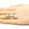 Anillo Multi Piedra 01.253.0032.07 Oro Laminado, Diseño de Semanario y Elefante, con Granate Zirconia Cubica, Diamantado, Tres Tonos (Size 7)