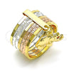 Anillo Multi Piedra 01.253.0032.07 Oro Laminado, Diseño de Semanario y Elefante, con Granate Zirconia Cubica, Diamantado, Tres Tonos (Size 7)