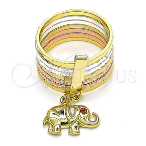 Anillo Multi Piedra 01.253.0032.07 Oro Laminado, Diseño de Semanario y Elefante, con Granate Zirconia Cubica, Diamantado, Tres Tonos (Size 7)