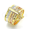 Anillo Multi Piedra 01.253.0033.06 Oro Laminado, Diseño de Semanario y Ojo Griego, con Blanca Zirconia Cubica, Diamantado, Tres Tonos (Size 6)