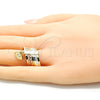 Anillo Multi Piedra 01.253.0033.08 Oro Laminado, Diseño de Semanario y Ojo Griego, con Blanca Zirconia Cubica, Diamantado, Tres Tonos (Size 8)