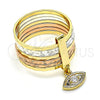 Anillo Multi Piedra 01.253.0033.08 Oro Laminado, Diseño de Semanario y Ojo Griego, con Blanca Zirconia Cubica, Diamantado, Tres Tonos (Size 8)