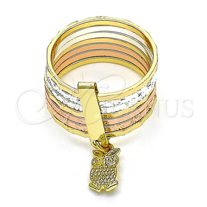 Anillo Elegante 01.253.0034.08 Oro Laminado, Diseño de Semanario y Búho, Diamantado, Tres Tonos (Size 8)