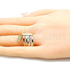 Anillo Elegante 01.253.0034.09 Oro Laminado, Diseño de Semanario y Búho, Diamantado, Tres Tonos (Size 9)