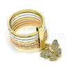 Anillo Multi Piedra 01.253.0035.06 Oro Laminado, Diseño de Semanario y Mariposa, con Blanca Cristal, Diamantado, Tres Tonos (Size 6)