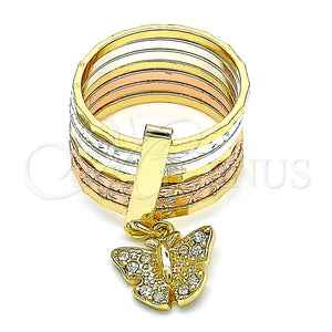 Anillo Multi Piedra 01.253.0035.06 Oro Laminado, Diseño de Semanario y Mariposa, con Blanca Cristal, Diamantado, Tres Tonos (Size 6)