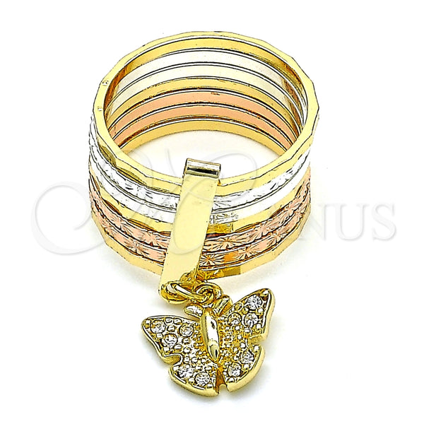 Anillo Multi Piedra 01.253.0035.06 Oro Laminado, Diseño de Semanario y Mariposa, con Blanca Cristal, Diamantado, Tres Tonos (Size 6)