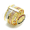 Anillo Multi Piedra 01.253.0036.06 Oro Laminado, Diseño de Semanario y San Benito, con Multicolor Cristal, Diamantado, Tres Tonos (Size 6)