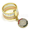 Anillo Multi Piedra 01.253.0036.06 Oro Laminado, Diseño de Semanario y San Benito, con Multicolor Cristal, Diamantado, Tres Tonos (Size 6)