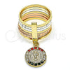 Anillo Multi Piedra 01.253.0036.06 Oro Laminado, Diseño de Semanario y San Benito, con Multicolor Cristal, Diamantado, Tres Tonos (Size 6)