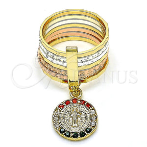 Anillo Multi Piedra 01.253.0036.07 Oro Laminado, Diseño de Semanario y San Benito, con Multicolor Cristal, Diamantado, Tres Tonos (Size 7)