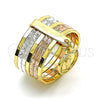 Anillo Elegante 01.253.0037.07 Oro Laminado, Diseño de Semanario y San Judas, Diamantado, Tres Tonos (Size 7)