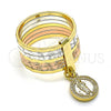 Anillo Elegante 01.253.0037.07 Oro Laminado, Diseño de Semanario y San Judas, Diamantado, Tres Tonos (Size 7)