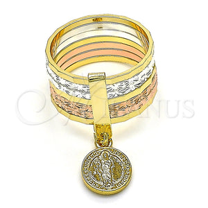 Anillo Elegante 01.253.0037.08 Oro Laminado, Diseño de Semanario y San Judas, Diamantado, Tres Tonos (Size 8)