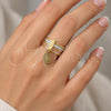 Anillo Elegante 01.253.0038.08 Oro Laminado, Diseño de Semanario y Guadalupe, Diamantado, Tres Tonos (Tamaño 8)