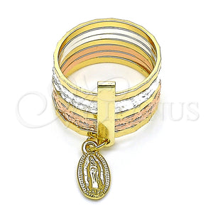 Anillo Elegante 01.253.0038.08 Oro Laminado, Diseño de Semanario y Guadalupe, Diamantado, Tres Tonos (Size 8)