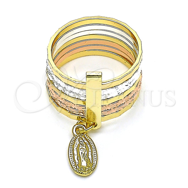 Anillo Elegante 01.253.0038.08 Oro Laminado, Diseño de Semanario y Guadalupe, Diamantado, Tres Tonos (Size 8)