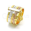 Anillo Elegante 01.253.0038.09 Oro Laminado, Diseño de Semanario y Guadalupe, Diamantado, Tres Tonos (Size 9)