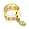 Anillo Elegante 01.253.0038.09 Oro Laminado, Diseño de Semanario y Guadalupe, Diamantado, Tres Tonos (Size 9)