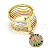 Anillo Multi Piedra 01.253.0039.07 Oro Laminado, Diseño de Semanario y Guadalupe, con Multicolor Cristal, Diamantado, Tres Tonos (Size 7)