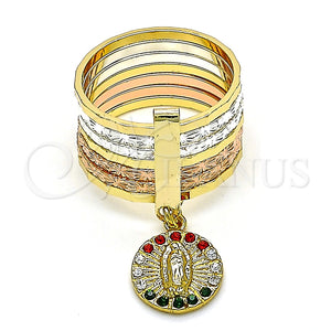 Anillo Multi Piedra 01.253.0039.07 Oro Laminado, Diseño de Semanario y Guadalupe, con Multicolor Cristal, Diamantado, Tres Tonos (Size 7)