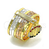 Anillo Multi Piedra 01.253.0039.08 Oro Laminado, Diseño de Semanario y Guadalupe, con Multicolor Cristal, Diamantado, Tres Tonos (Size 8)