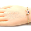 Pulsera Elegante 03.207.0104.07 Oro Laminado, Diseño de Luna y Paperclip, con Multicolor Zirconia Cubica, Pulido, Tono Dorado (03 MM Thickness, 7 Inches Length)