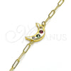 Pulsera Elegante 03.207.0104.07 Oro Laminado, Diseño de Luna y Paperclip, con Multicolor Zirconia Cubica, Pulido, Tono Dorado (03 MM Thickness, 7 Inches Length)