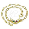 Pulsera Elegante 03.207.0104.07 Oro Laminado, Diseño de Luna y Paperclip, con Multicolor Zirconia Cubica, Pulido, Tono Dorado (03 MM Thickness, 7 Inches Length)