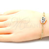 Pulsera Elegante 03.207.0105.07 Oro Laminado, Diseño de Mano de Dios y Paperclip, con Zirconia Cubica Multicolor, Pulido, Tono Dorado (Grosor 03 MM, 7 Pulgadas de Largo)