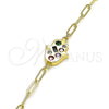 Pulsera Elegante 03.207.0105.07 Oro Laminado, Diseño de Mano de Dios y Paperclip, con Zirconia Cubica Multicolor, Pulido, Tono Dorado (Grosor 03 MM, 7 Pulgadas de Largo)