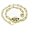 Pulsera Elegante 03.207.0105.07 Oro Laminado, Diseño de Mano de Dios y Paperclip, con Zirconia Cubica Multicolor, Pulido, Tono Dorado (Grosor 03 MM, 7 Pulgadas de Largo)