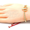 Pulsera Bolo Ajustable 03.207.0107.11 Oro Laminado, Diseño de Guadalupe y Corazón, con Blanca Micro Pave, Pulido, Tono Dorado (04 MM Thickness, 11 Inches Length)