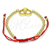 Pulsera Bolo Ajustable 03.207.0107.11 Oro Laminado, Diseño de Guadalupe y Corazón, con Blanca Micro Pave, Pulido, Tono Dorado (04 MM Thickness, 11 Inches Length)